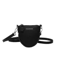 Mini sac à bandoulière en cuir noir à texture litchi avec détails argentés élégants - Noir