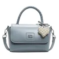 Light blue faux leather handbag with braided handle and pearl heart charm accessory - No Pendant / Blue