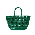 Dark green woven jelly bag with glossy texture and large mesh hollow design - Green