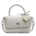 Elegant white handbag for women featuring a braided handle and pearl heart charm - With Pendant / Off White