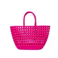 Fashionable bright pink jelly macaron woven basket bag with hollow mesh design - Rose Red