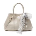 Cream lace bow handbag with heart charms and golden hardware for a sweet Lolita style - With Pendant / Off White