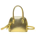 Sac à main doré métallisé texture litchi avec bandoulière amovible pour femmes - Or