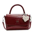 Dark red patent leather handbag with woven handle and pearl heart charm accessory - No Pendant / Burgundy
