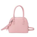 Pink pebbled leather shell-shaped handbag with adjustable strap and silver zippers - Pink