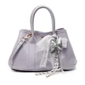 Chic lavender lace bow handbag with metallic chain pendant and silver leather bow detail - With Pendant / Purple