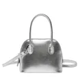 Silver shell-shaped crossbody bag with metallic lychee texture and dual handles - Silver