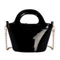 Mini black patent leather jelly bag with gold chain strap and top handle design - Black