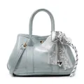 Light blue faux leather handbag with white lace bow and silver butterfly charms - Blue