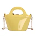 Fashionable bright yellow jelly handbag with gold chain strap and glossy finish - Yellow