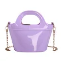 Chic light purple jelly handbag with glossy finish and golden metal chain strap - Purple