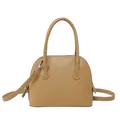 Sac à main en cuir grainé marron clair avec poignées et bandoulière réglable - Kaki