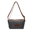 Waterproof grey nylon crossbody bag with brown faux leather trim and adjustable strap - Gray