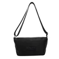 Minimalist black nylon crossbody bag with adjustable strap and silver metal hardware - Black