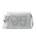 Minimalist light blue bow crossbody bag with silver rivets and pearl heart pendant - Blue