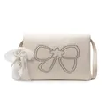 Ivory white crossbody bag with silver stud bow and lace pearl pendant decoration - Off White