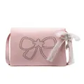 Pink crossbody bag with metal rivet bow and lace pearl charm in high quality finish - Pink