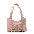 Pink Y2K shoulder bag with silver charms and front pockets in matte finish - Pink
