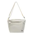 Minimalist beige oxford fabric crossbody bag with adjustable strap and metal logo - Off White