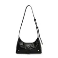 Black patent leather crescent hobo bag with signature silver D-buckle and rivets - Black