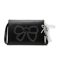 Fashionable black square shoulder bag for women with silver rivets and bow detail - Black