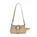 Beige minimalist baguette bag with vintage metal ring buckle and detachable strap - Apricot