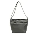 Lightweight grey-green oxford cloth crossbody bag with adjustable strap and metal logo - Green