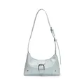 Light blue patent leather crescent bag with silver buckle and adjustable shoulder strap - Blue
