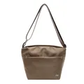 Khaki nylon crossbody bag with adjustable strap and silver metal hardware accents - Khaki