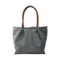 Sac fourre-tout en nylon gris foncé avec anses marron et bouton pression doré - Gris