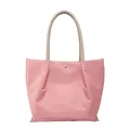 Grand sac cabas en nylon rose avec poignées en cuir beige et boucle métallique - Rose