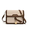 Vintage contrast square crossbody bag in beige texture fabric and brown leather trim - Brown and White
