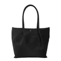 Minimalist black waterproof nylon tote bag with leather handles and gold metal buckle - Black