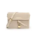 Chic cream-colored crossbody bag with woven texture, PU leather and knotted metal ring - White