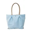 Minimalist light blue waterproof nylon tote bag with khaki faux leather handles - Blue