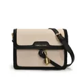 Contrast color crossbody bag in cream woven fabric and black leather trim - Black and White