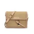 Women's crossbody square bag with beige weave and light brown leather trim detailing - Khaki