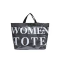Bolso tote negro de gran capacidad con texto Women Tote blanco y acabado brillante - Negro