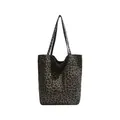 Leopard print canvas tote bag with large capacity and bronze metal logo detail - Leopard Style
