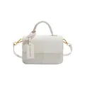 Retro colorblock white crossbody bag with woven texture squares and golden hardware - White