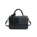 Classic black handbag in smooth leather and herringbone fabric with gold hardware - Black