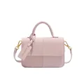 Pink patchwork leather handbag with woven texture and adjustable shoulder strap - Pink