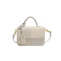 Borsa a tracolla in pelle intrecciata beige con manico e hardware dorato, vista frontale - Kaki