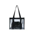 Transparent PVC beach tote bag with black straps and internal matching pouch set - Black