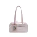 Pink trendy rectangular handbag with shark embroidery, lace bow and small card holder - Pink