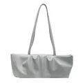 Borsa a spalla plissettata grigio chiaro minimalista con trama a grana e finitura in pelle - Blu