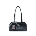 Chic black patent leather bowling bag with lace bow and stylish in SharK print - Black