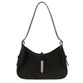 Elegant black PU leather underarm bag with silver metallic buckle for women - Black