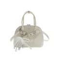 Sac à main beige forme coquille avec nœud en dentelle et perles, sac à bandoulière élégant - Blanc