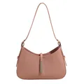 Elegant dusty rose PU leather shoulder bag with sleek curved top and silver metal lock - Pink